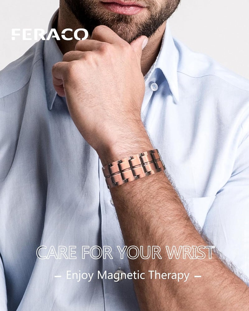 Feraco Copper Bracelet for Men 3X Strength,Magnetic Therapy Bracelet Copper Jewelry with Powerful 3800 Gauss Magnets - Image 2